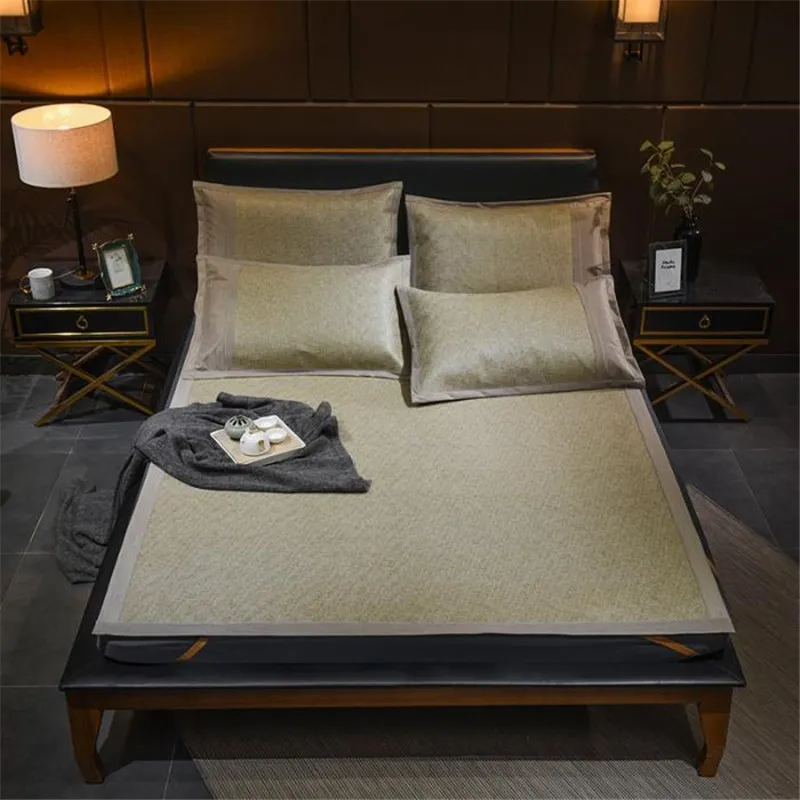 Högkvalitativ Sommar Kyl Mat Monterat ark Ange Indonesisk Sängkåpa Sova Matta Fällbar Bäddsugn 2 eller 3st / Set Brown Bed Set T200703