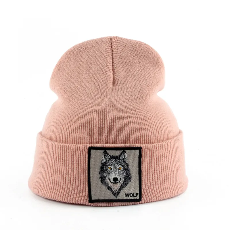 Whole 2019 New Fashion Mens Beanie Animal Wolf Embroidery Winter Hats Knitted Beanies For Men Streetwear Hip hop Skullies Bonn3527313i