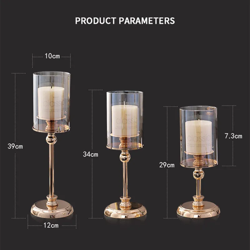 Ljushållare Luxury Metal Glass Candlesticks For Candles Home Decoration Holiday Christmas Arrival Gifts LJ201018