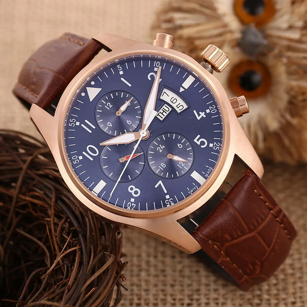 Men's watch automatic mechanical watches waterproof 6-pin high-grade leather182a