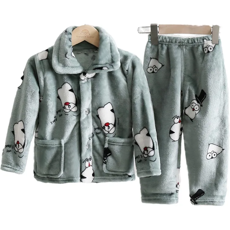 Tonåringar barn fleece pyjamas vinter förtjockar varm flanell sömnkläder flickor lapel korall fleece baby pijamas stora barn hemkläder4766672