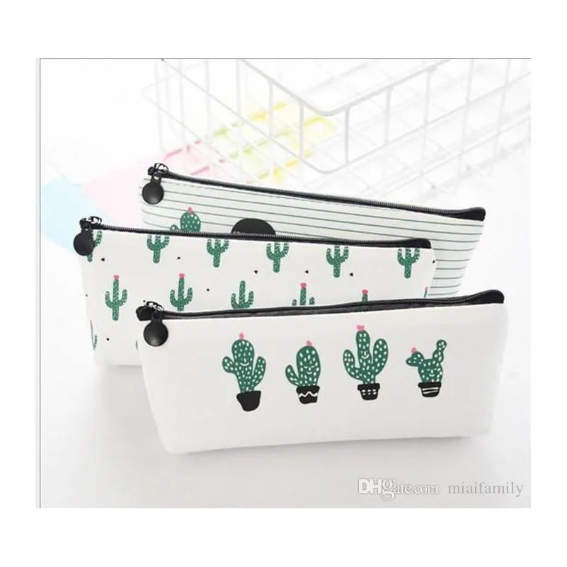 creative cactus pencil case purse canvas portable pen money wallet stripe zipper pouch pocket keyring gift kawaii pencil bag cute