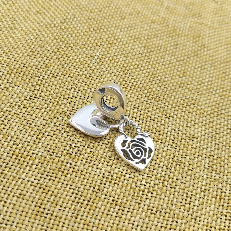 Mode 100% 925 Sterling Zilveren Sieraden Pandora Charm Rose Heart Hangslot Dangle Kralen Armbanden met Logo Ale Bangle Vrouwen Mannen Verjaardagscadeau Valentijnsdag 790086C00