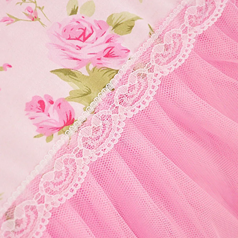 Estilo coreano rosa lace colcha de cama conjunto rei rainha princesa edredom capa saias cama de algodão têxteis 201209