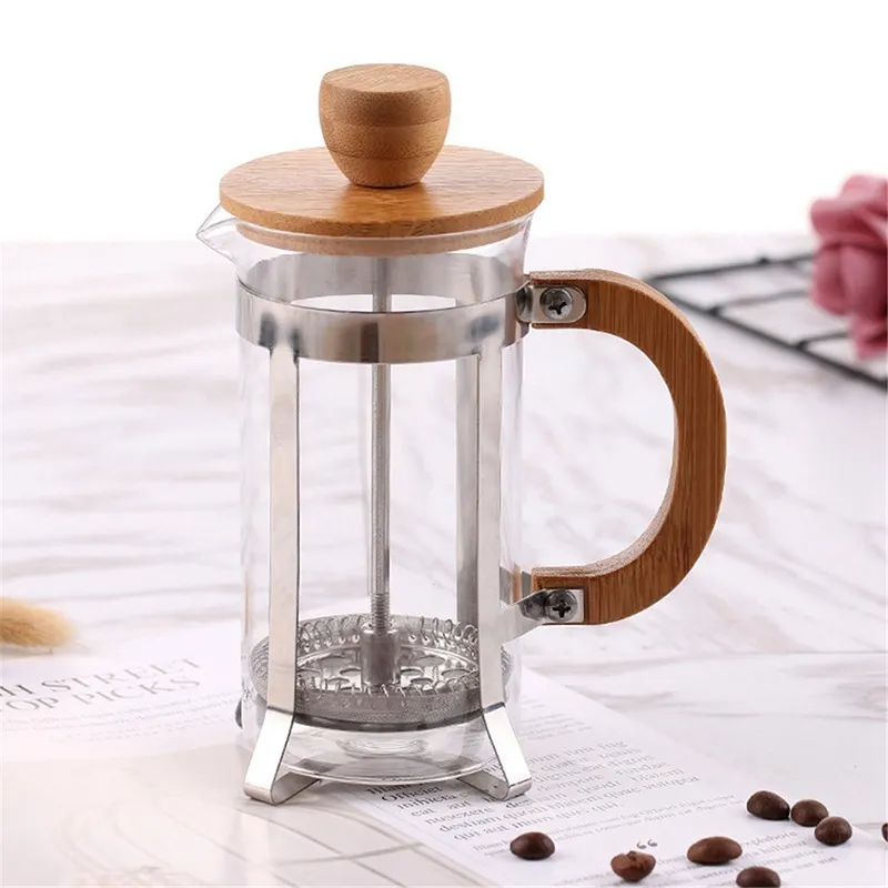 Fransk press miljövänlig bambu täcker kaffekolven te maker percolator filter press kaffekokare potten glas tekanna c1030312t