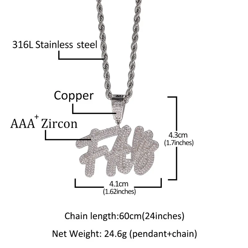 Colliers avec lettres personnalisées à dos solide, pendentif, breloque pour hommes et femmes, couleur or argent, zircone cubique avec chaîne en corde, cadeaux 261T