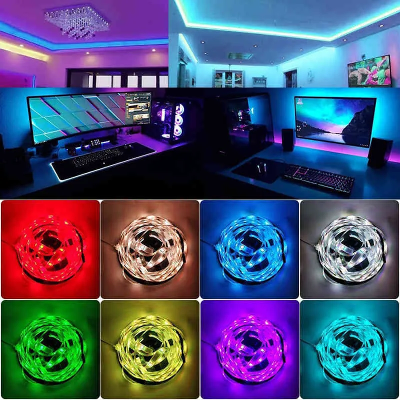 1M 2M 5M RGB светодиодные ленты SMD5050 Гибкая USB не водонепроницаемая светодиодная лента с подсветкой 5V LRibbon Светодиодные ленты для комнаты W2286P