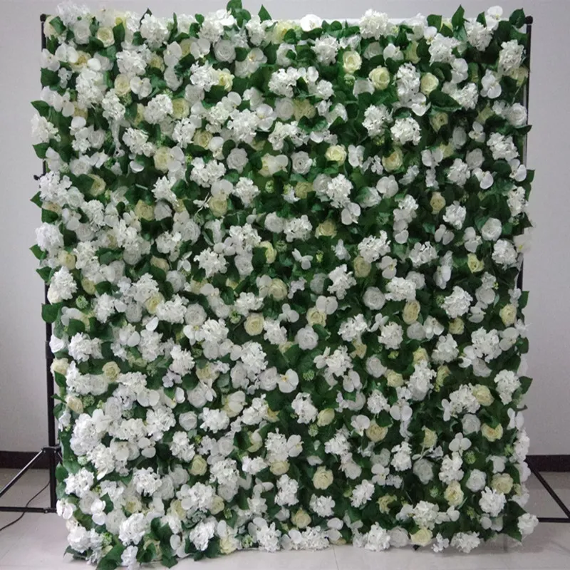 8X8Ft Muro di fiori 3D creativo di alta qualità realizzato con tessuto arrotolato Disposizione di fiori artificiali Sfondo di nozze Decorazione277J