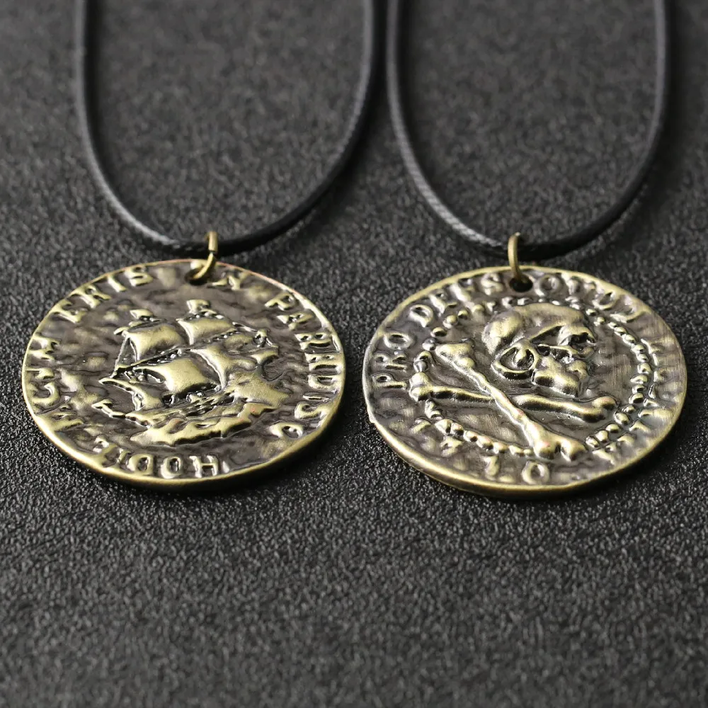 Uncharted 4 Necklace Nathan Drake Mysterious Sea Area Skull Cross Bone Pirate Coin Vintage Pendant Movie Game Jewely Whole J1246n