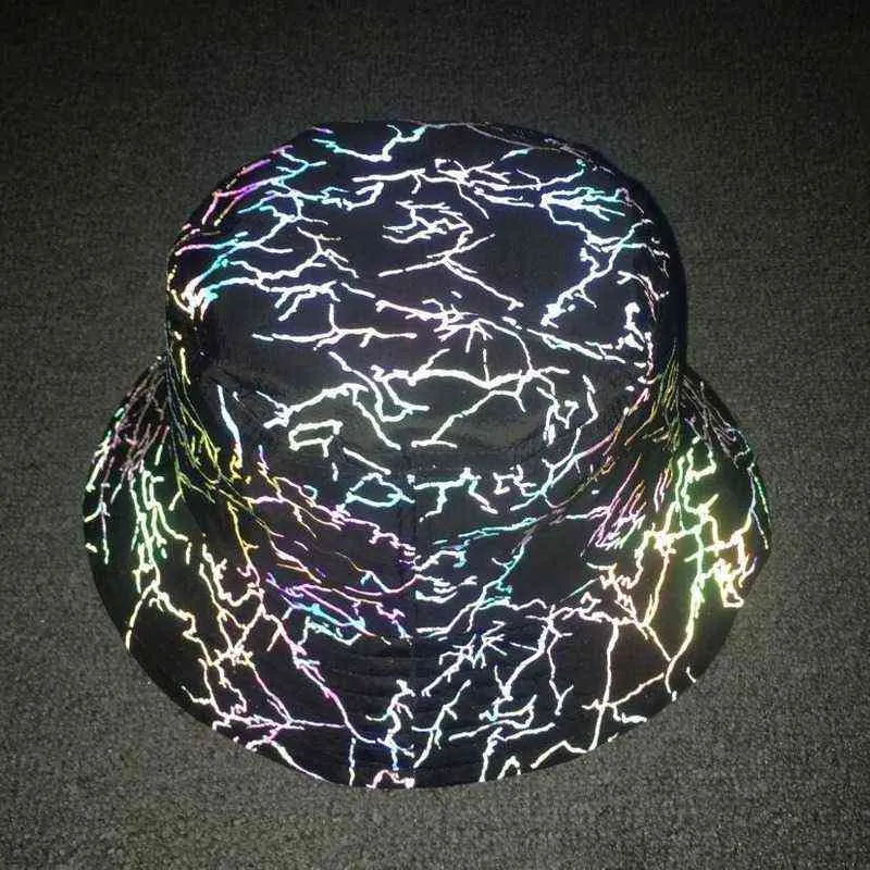 NIEUWE Kleurrijke Reflecterende Vissershoed Mannen Emmer Hoeden Nacht Reflecteren Licht Vrouwen Punk Rock Hip Hop Caps Zon Visser cap Go306V