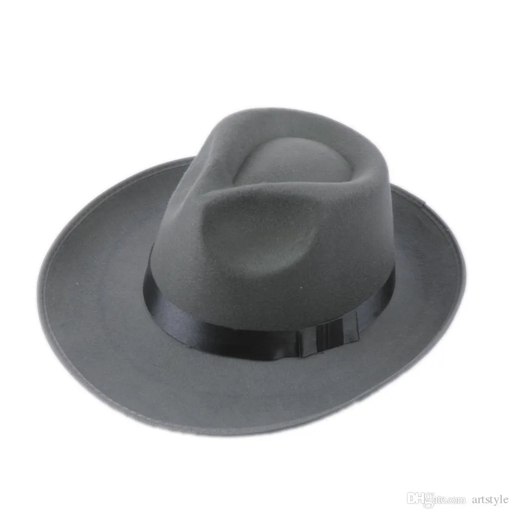 Chapeau en feutre dur Vintage pour hommes et femmes, chapeau Fedora Trilby Panama à large bord, Gangster Cap2546