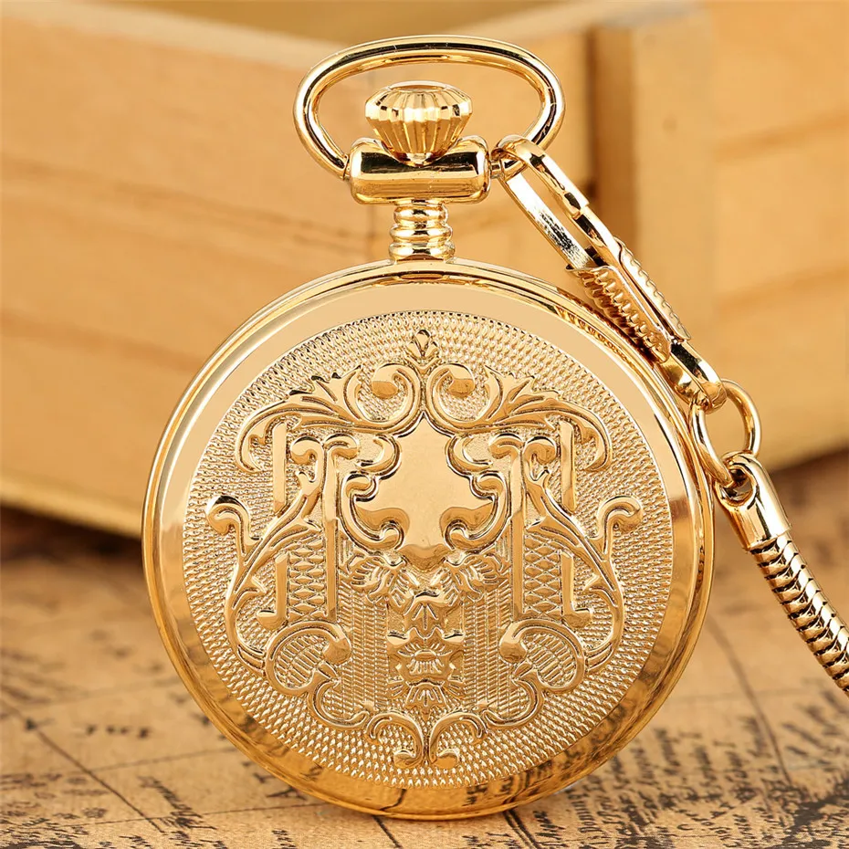 Luminous Roman Numerals Display Mechanical Self Winding Pocket Watch Luxury Golden Steampunk Pocket Pendant Clock New 2019 T200502