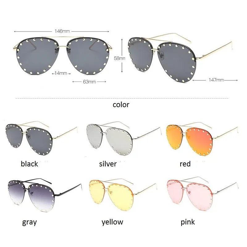 Lunettes de soleil Gifansee Rivet Rimless Pilot surdimensionné Luxury Vintage Brand Designer Men Tinded Eyewear Shades Lunes UV400332P