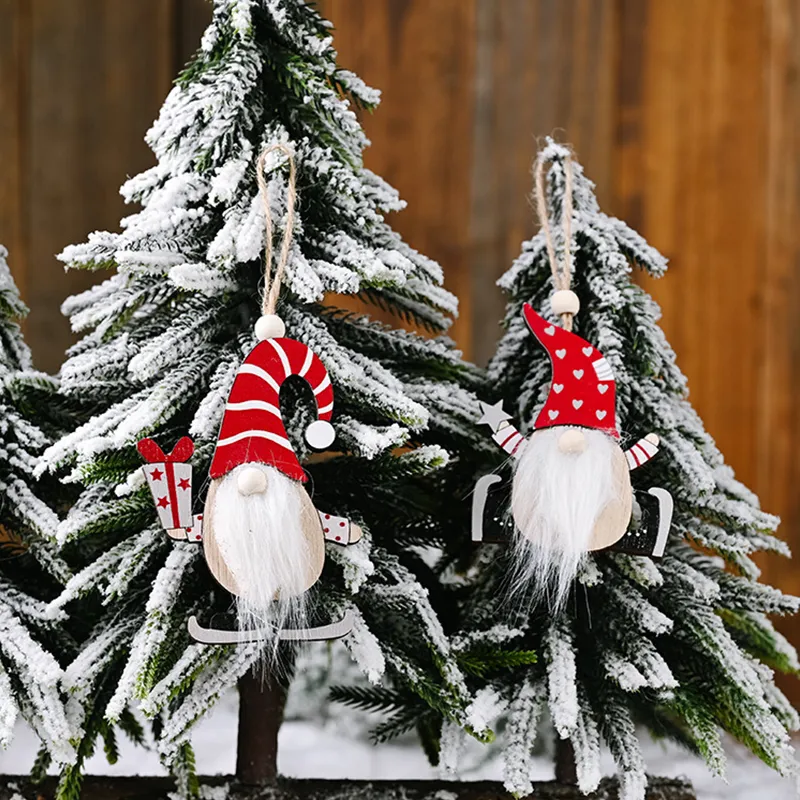 サンタクロースメリークリスマス装飾木製の装飾品ツリーナビダッドノエルクリスマスギフトイヤー木製ハンギングペンダントY201020