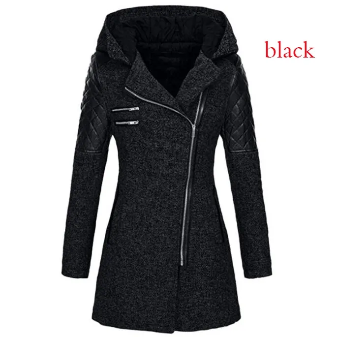 Womens New Style Vintage Woolen Coat Slim Trench Coats Lady Hooded Collar Peacoat Winter Woolen Coat Jackets Outwear Plus Size 5XL