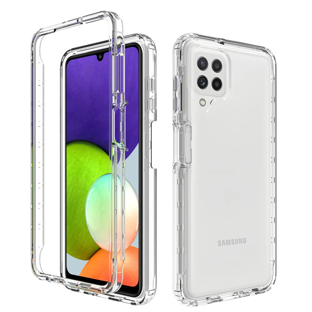 2 i 1 robust rustning stötsäkra fall för Samsung Galaxy A22 4G Anti-slip Soft TPU Bumper Hard PC Transparent akrylbackskydd