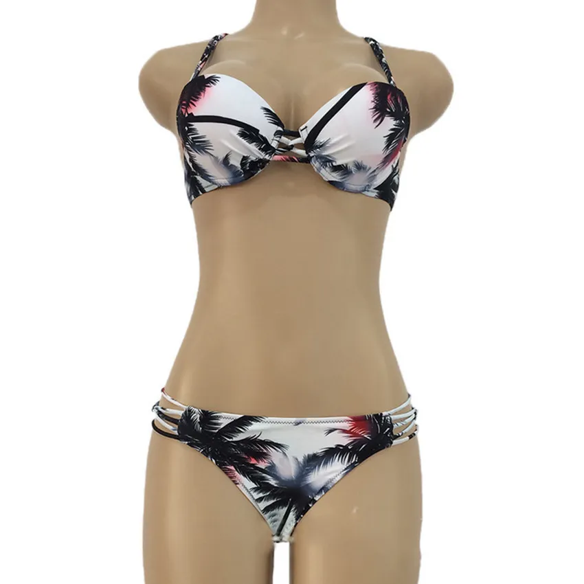 Bkning Push Up Bikini Palm Tree Bikini Cinghietti Costumi da bagno Donna Costume da bagno Fasciatura Costume da bagno Stampa Balneazione 2020 Retro Biquini T200708