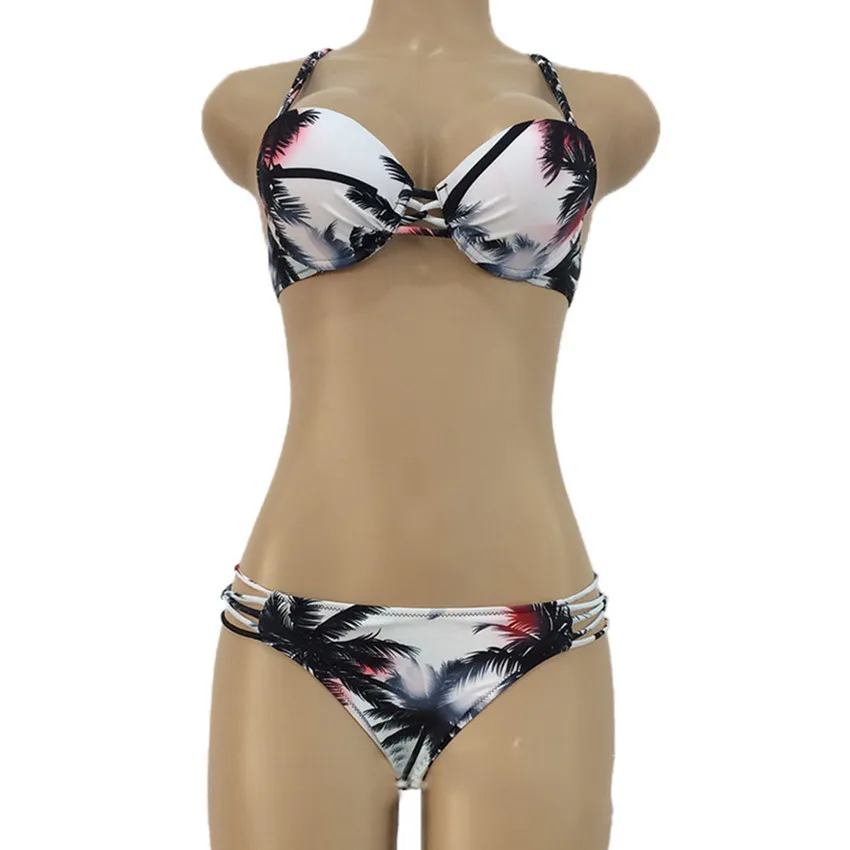 Bkning Push Up Bikinis Palm Tree Bikini Strapy Stroje Kąpielowe Kobiety Kąpiel Swimsuit Bandaż Swim Suit Print Bathing 2020 Retro Biquini T200708