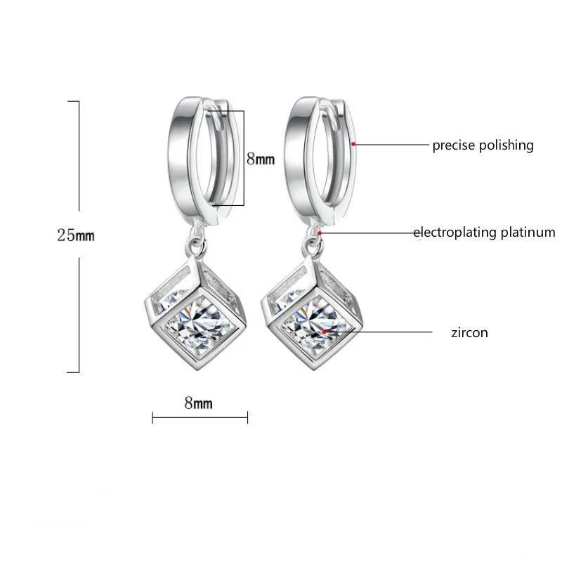 Mode kubieke zirkoon box oorbellen zilveren diamant oorbellen dangle vrouwen mode bruiloft sieraden gift zal en zandig nieuw