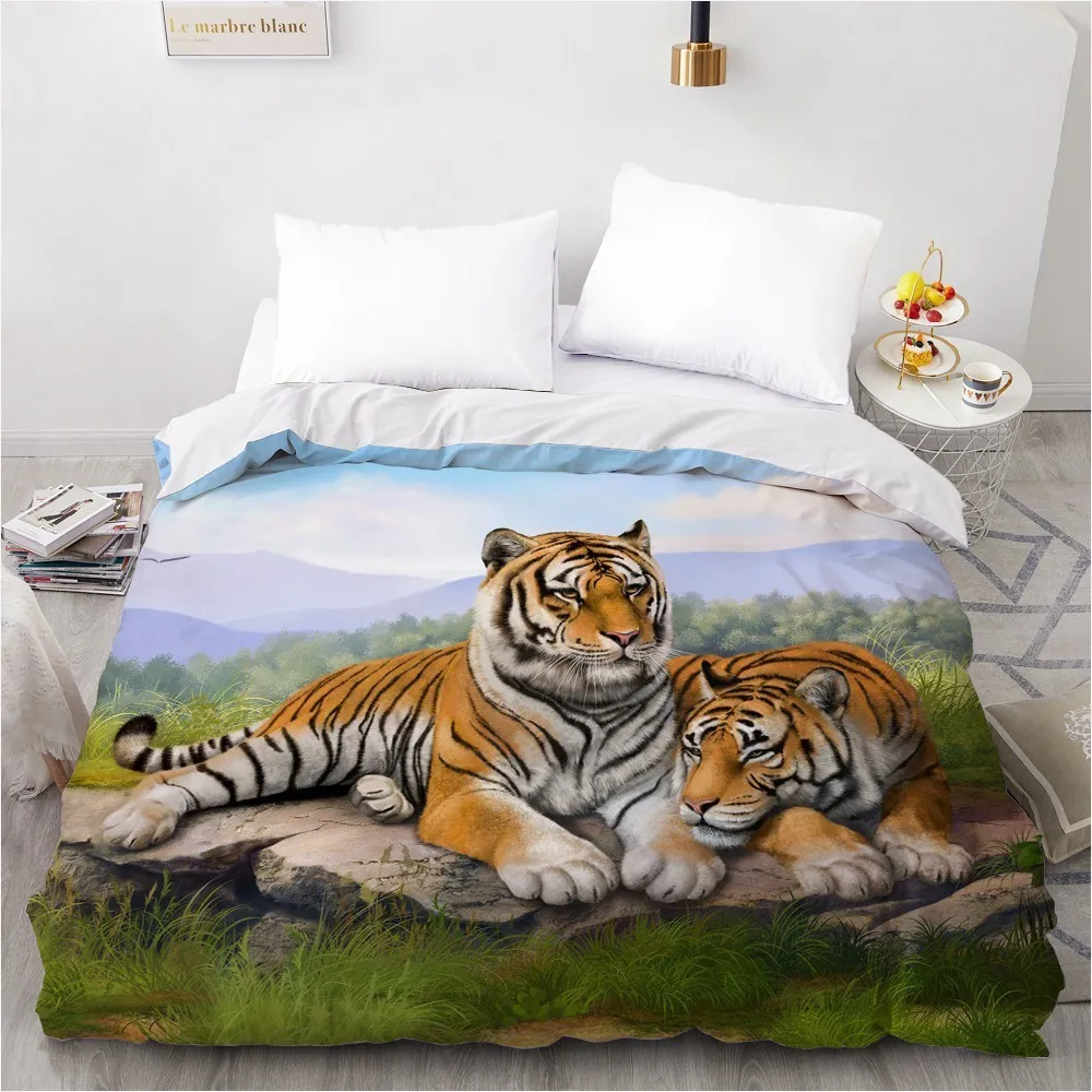 Design Custom Duvet Quilt Comforter Blanket Cover Case Bed Linens Bedding Set Black Animals Tiger Home Textile LJ201015300J