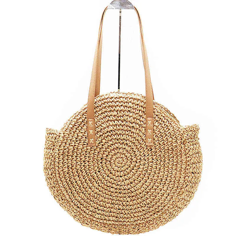 Vrouwen retro strand tas schoudertassen hand geweven stro tas grote capaciteit handgemaakte strand tas Boheemse rotan tassen zomer tassen G220210