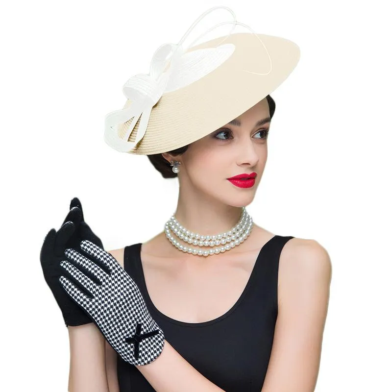 FS Fascinators Sombrero Pastillero De Bodas En Blanco Y Negro Para Mujer Sombrero De Paja Vintage Vestido De Mujer Hats1201r