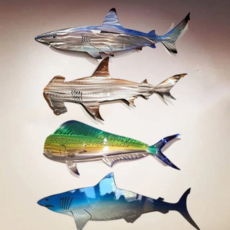 Decoração de arte de parede de metal, ornamento de suspensão ao ar livre de metal para casa, decoração náutica de peixe oceano para pátio ou piscina 2202114304327