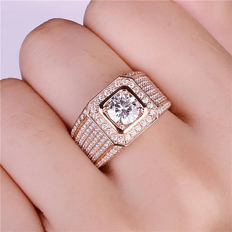 Moonrocy Wedding Rings Rose Gold Color Jewelry for Men 2 Carat Crystal Big Size Rings Gift Drop Whole289e