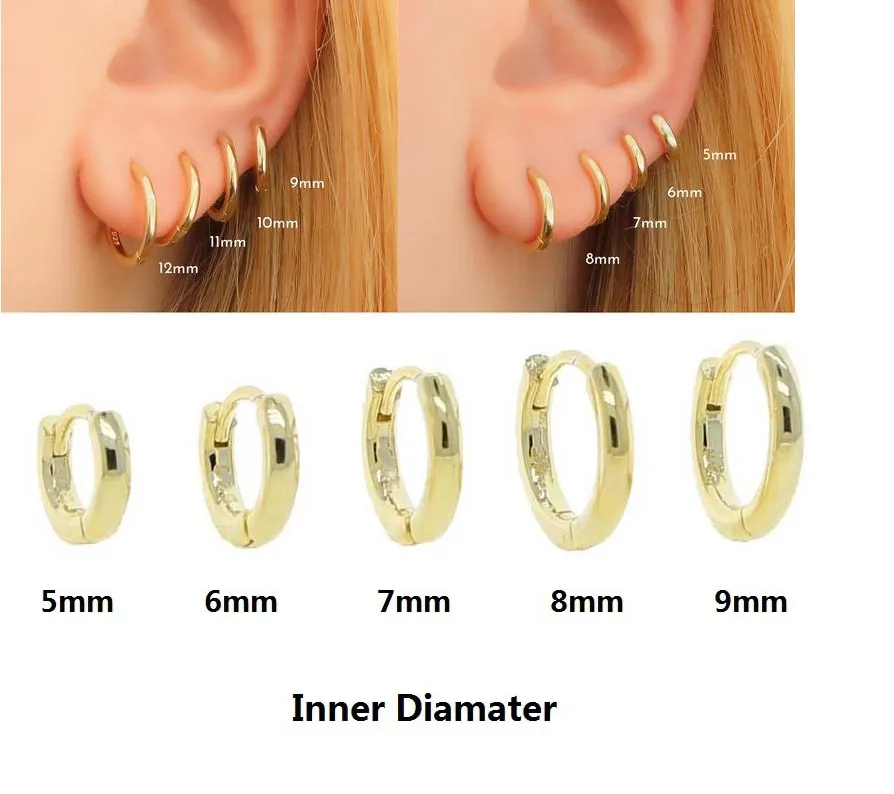 2021 alta qualità 5/6/7/8 / 9mm orecchini a cerchio rotondi color oro le donne minimalista delicato carino mini piccolo orecchino impilabile all'ingrosso di gioielli