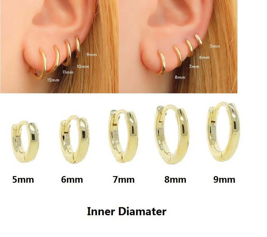 2021 de alta qualidade 5/6/7/8 / 9mm cor de ouro redondo brincos de aro para as mulheres minimalista delicado bonito mini pequeno empilhamento brinco jóias por atacado