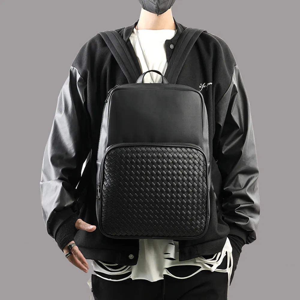 Фабричная мужская брендовая сумка через плечо, простые повседневные кожаные рюкзаки для колледжа, тканый модный рюкзак, уличный тренд 220Y