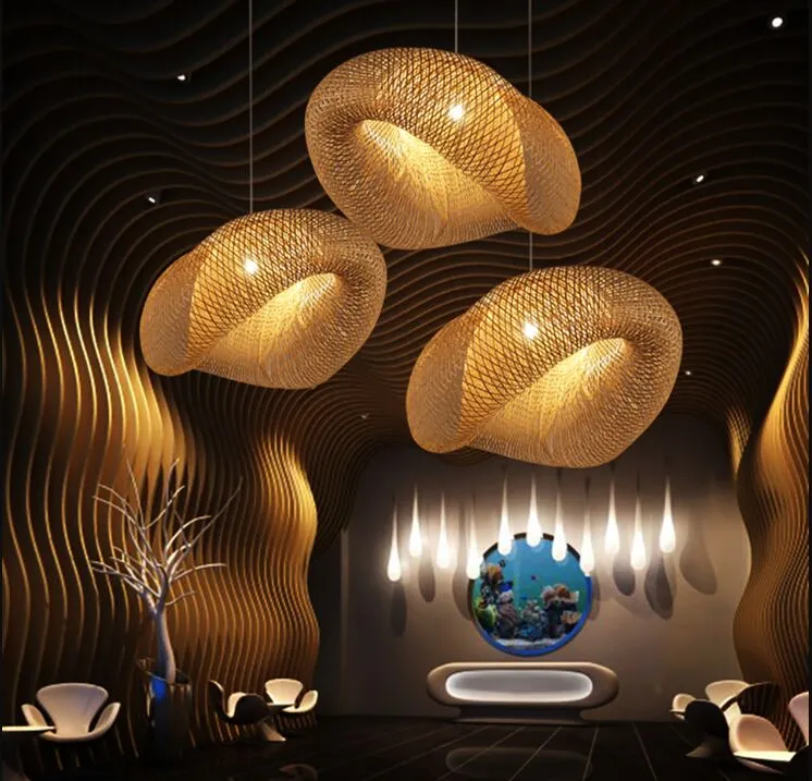Lampe suspendue LED en bambou moderne, luminaire décoratif d'intérieur, luminaire décoratif d'intérieur, idéal pour un salon, une salle à manger, un Restaurant ou une cuisine, 298T