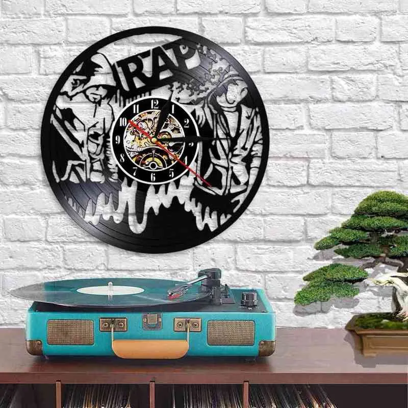Vintage Rap musique disque vinyle LP horloge murale horloge Hip Hop chanteur sculpté Gramophone musique disque horloge montre murale rappeur cadeau H1230