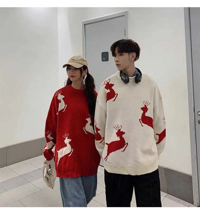 Christmas couple sweater knitwear clothing college fashion korean style lovers women family look matching clothes outfit wear 15 210204