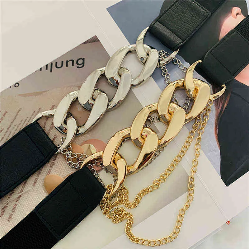 Gold Chain Belt Elastic Silver Metal Waist Belts For Women Fashion New Stretch Ladies Coat Ketting Riem Waistband Luxury Brand G220301