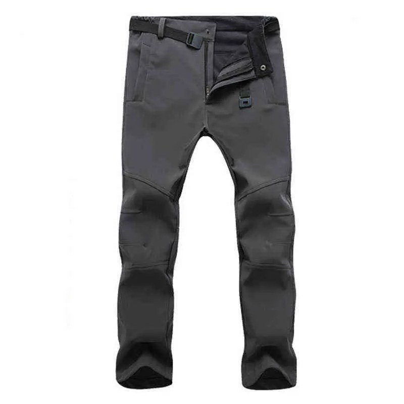 Pantalones de piel de tiburón de lana gruesa de invierno para hombres Pantalones militares tácticos ocasionales Estiramiento masculino Outwear impermeable Pantalones de chándal 220118