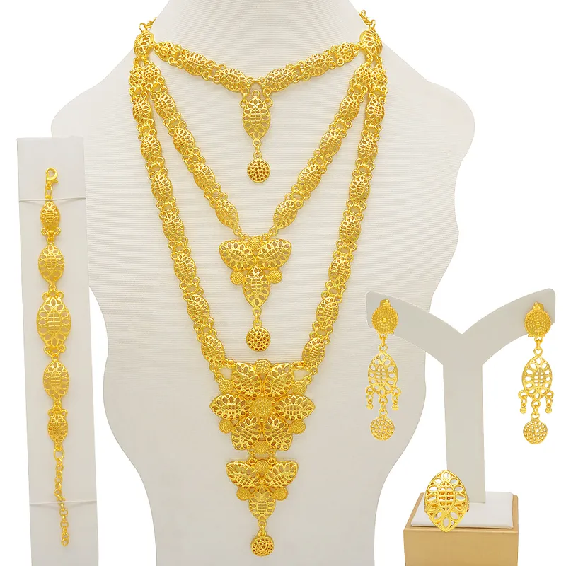 Dubai Schmuck Sets Gold Halskette Ohrring Set für Frauen Afrikaner Frankreich Hochzeitsfeier 24K Schmuck Äthiopien Brautgeschenke 2202246790292