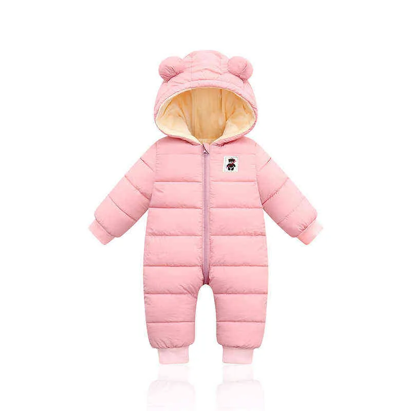 Lzh höst vinter barn overall födda baby pojkar tjock bomull jumpsuit för tjejer hooded romper spädbarn kläder 3-12m 211229