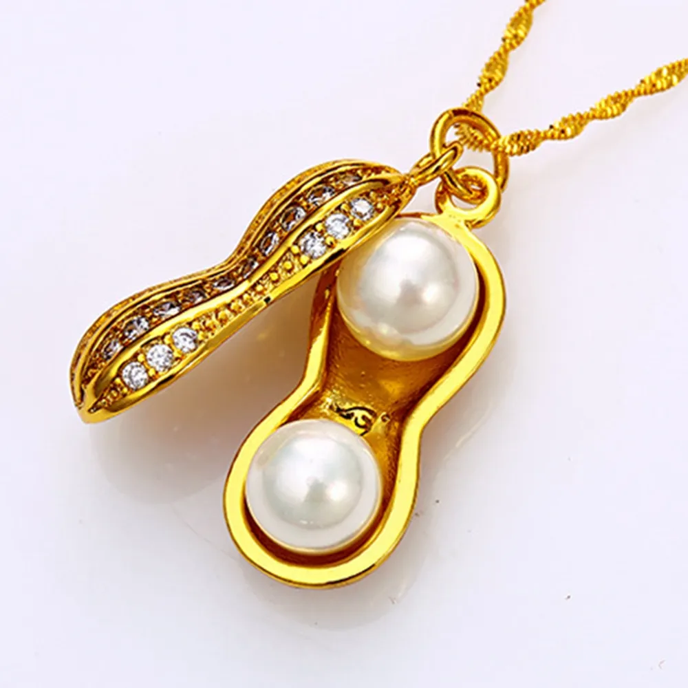 Chaîne à pendentif en forme d'arachide pour femmes, or jaune 18 carats, bijoux tendance, cadeau 267w