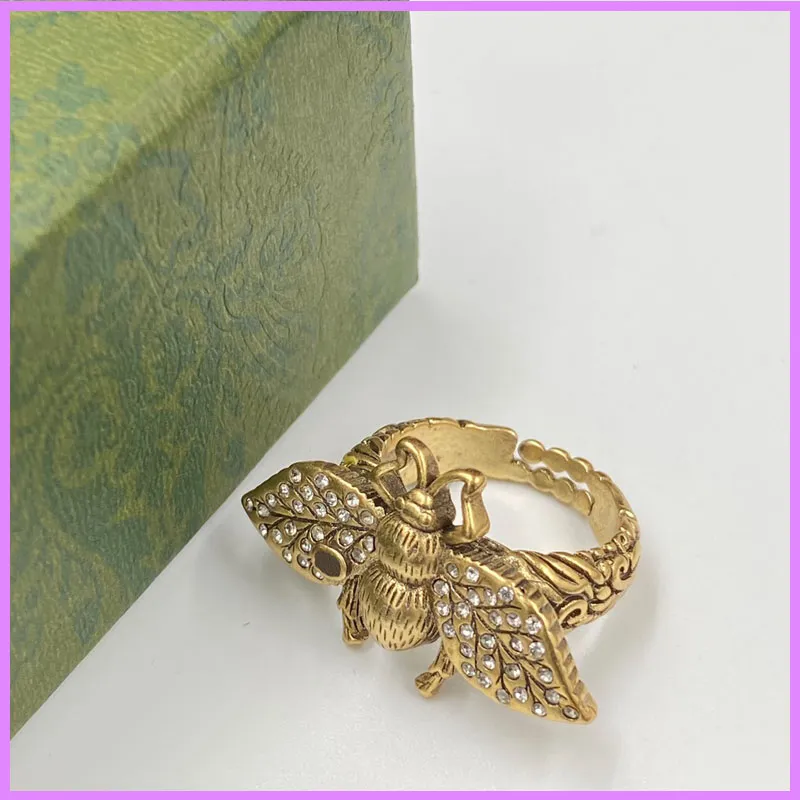 Nuevas mujeres anillo retro anillos de apertura joyería de diseñador letras de oro anillo de animales para mujer para accesorios de fiesta con diamantes abejas D223075F