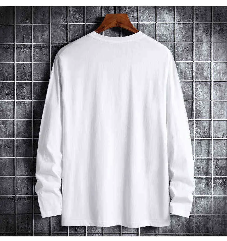 100% Cotton Autumn Spring Fashion Overized Black White Tshirt Men's Long Sleeve Casual O Neck T-shirt för Man Top Tees 220118
