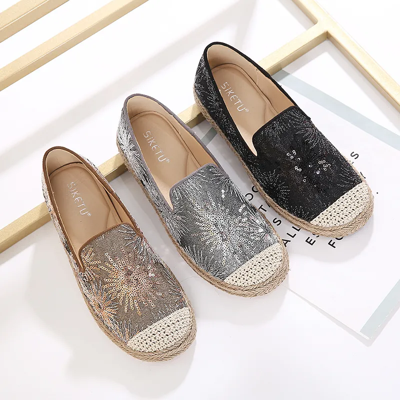 Fashion Party Espadrilles Shoes Ladies Flat Comfy Loafers Lazy Hollow Out Slip-on Cloth Big Size 41 Zapatos Para Mujer Elegante 0227