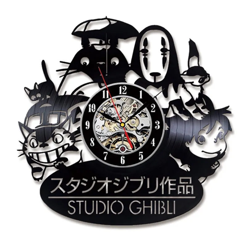 Studio Ghibli Totoro Wall Clock Cartoon My Neanver Totoro Vinyl Record Clocks Wall Watch Home Decor Christmas Gift for Children Y206T