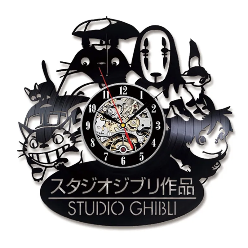 Studio Ghibli Totoro Wall Clocon My Neighbor Totoro Winyl Record Clocks Watch Watch Home Decor Prezent Świąteczny dla dzieci Y226C