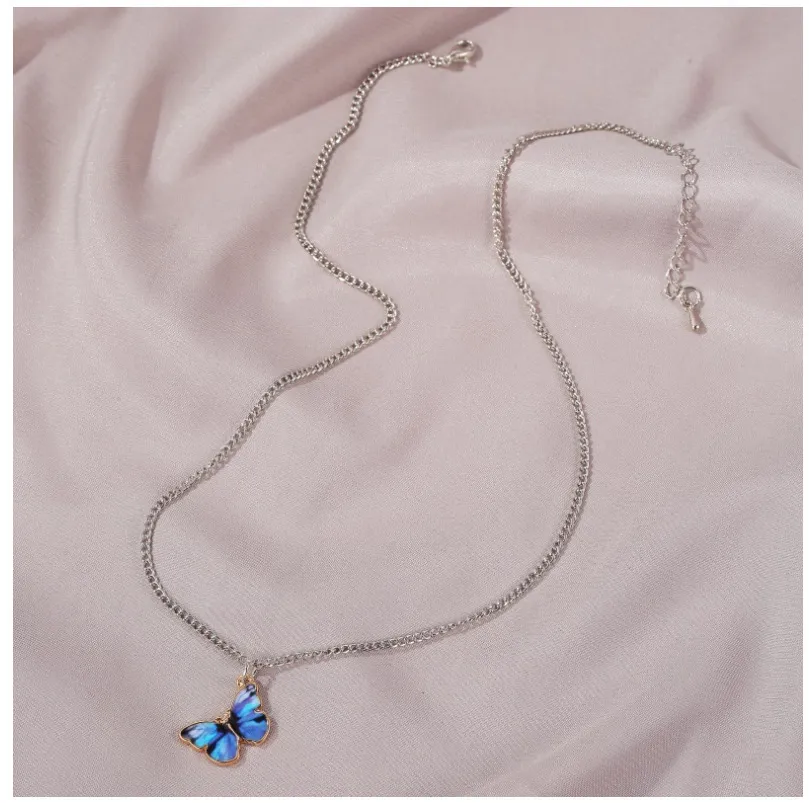 2020 New Blue Butterfly Prendant Necklace for Women Vintage Clavicle chain stail netclace netclace netclace choker jewelry accessori1465012