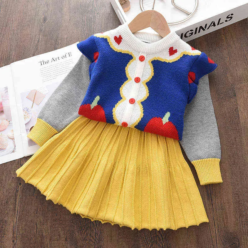 Melario kids knitwear pakken meisjes baby cartoon prinses truien jassen ruche schattige jurk 2 stks outfits gebreide kleding sets 211224