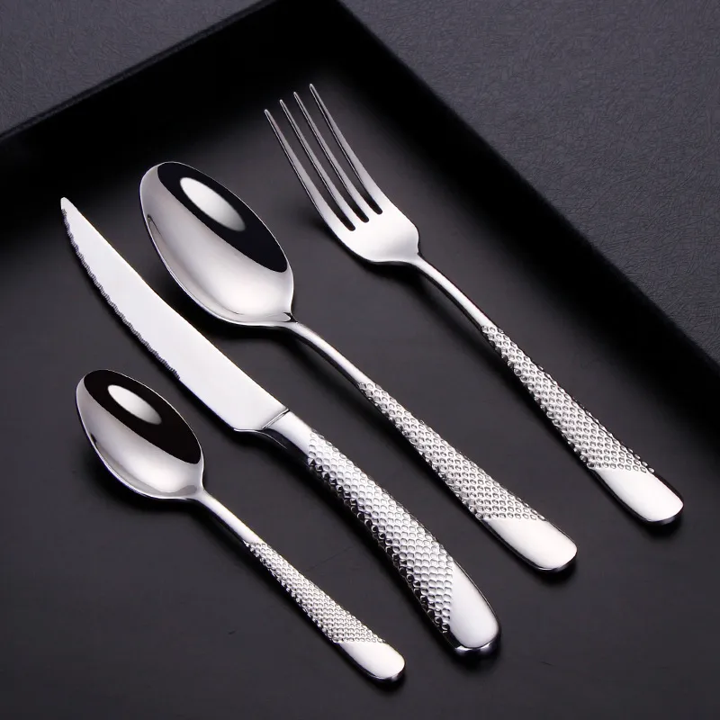 4Pcsset Cutlery Set 304 Stainless Steel Tableware Knife Fork Spoon Dinner Set Kitchen Dinnerware High Quality (3)