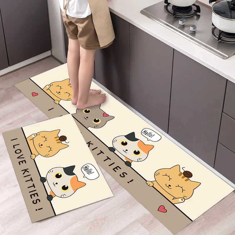 Kitchen Mat Cartoon Animals Long Strip Non-Slip Entrance Doormat Bedroom Home Floor Decoration Carpet Absorbent Bath Rug 220301