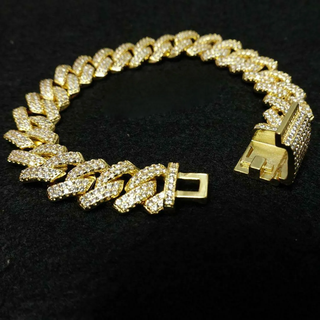 Кубинские браслеты-цепочки с бриллиантами Майами 14 мм, белое золото 14 карат, ледяной ледяной кубический цирконий, ювелирные изделия, 7 дюймов, 8 дюймов, кубинский браслет187n