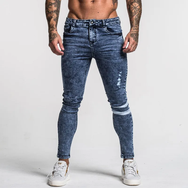 Jeans skinny da uomo Gingtto Jeans strappati slim fit Jeans blu elasticizzati grandi e alti uomo Vita elastica effetto invecchiato 32 Gamba 30 zm49 T200614